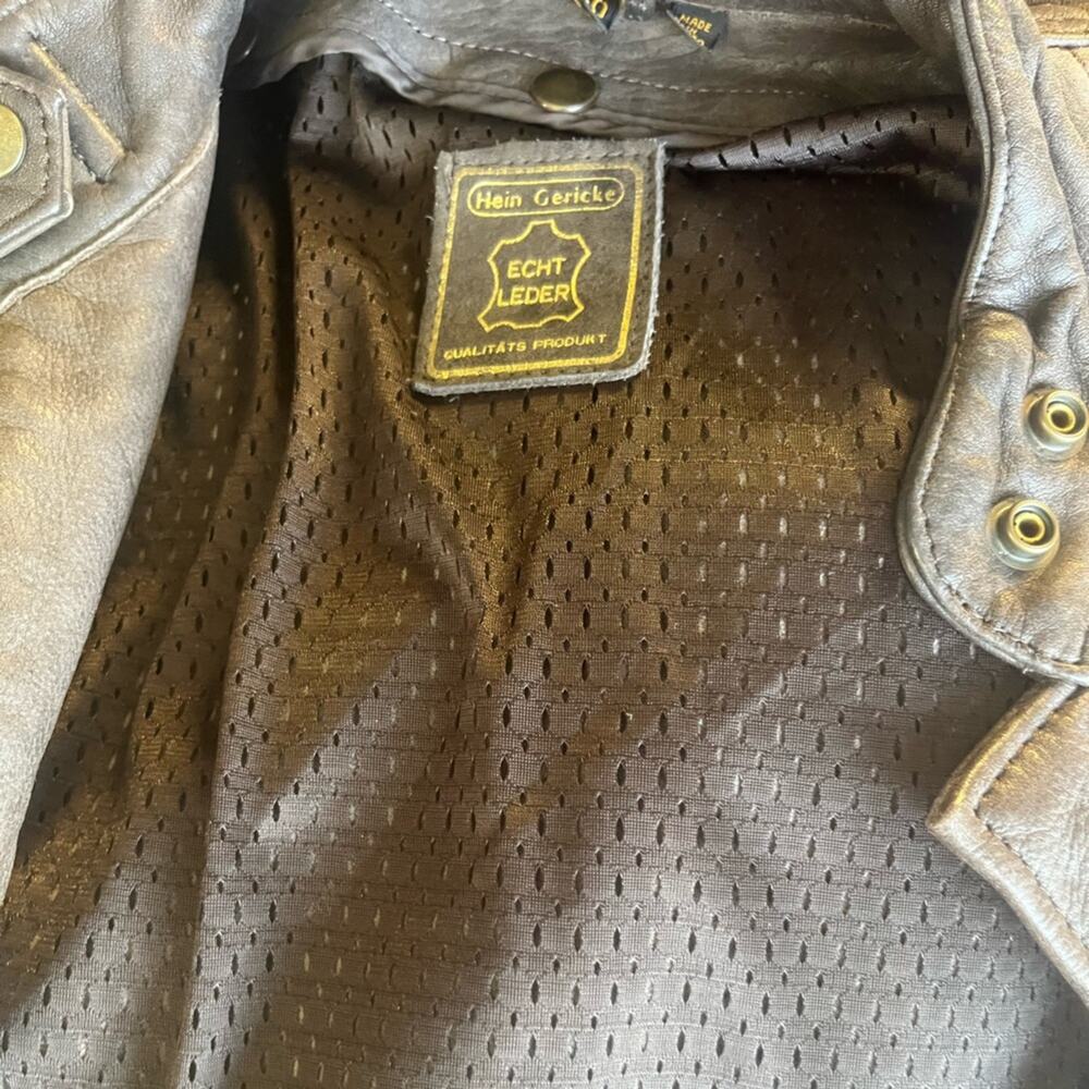 Vtg Hein Gericke Brown Moto Bikercore Grunge Worn In Edgy Leather Coat 40 - Picture 8 of 14